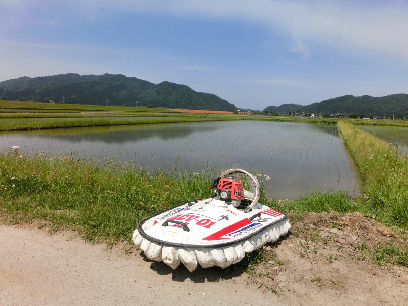 ホバークラフトにて除草作業